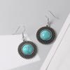 1 Pair Women Hook Earrings Round Shape Retro Bohemian Style Faux Turquoise Stainless Alloy Ear Decoration Jewelry Long Hanging