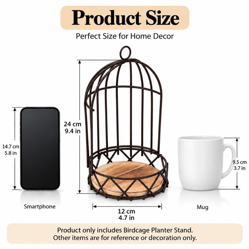 Iron Frame,Wooden Board Birdcage Planter Stand Vintage Bird Cage Table Decor  Festival Ornament