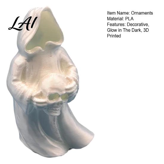 Spooky Window Display 3D Printed Glow in The Dark Skull Ornament Gothic Hooded Ghost Statue Halloween Party Supplies for Desktop Decoration Luminous