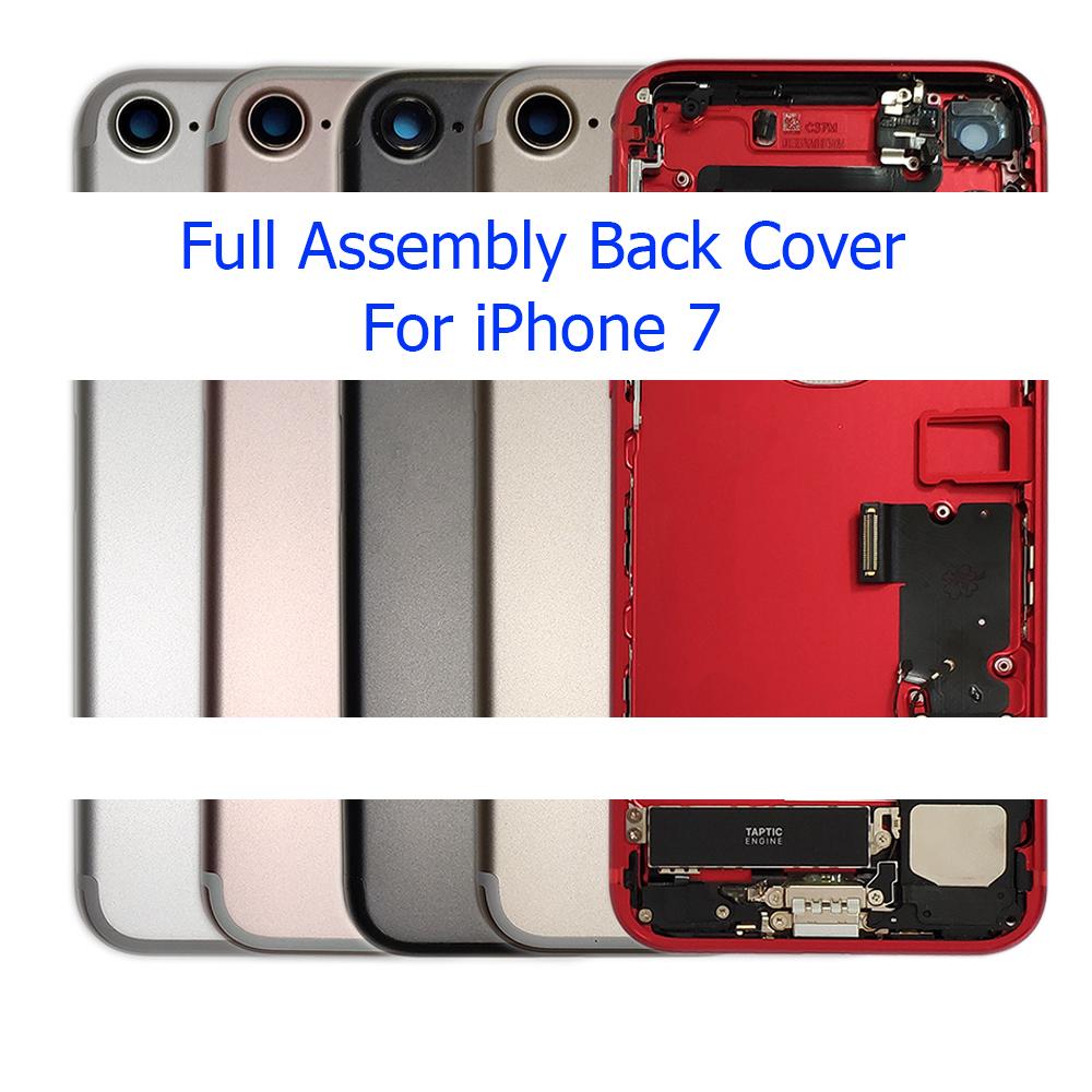 Полная сборка батарейного отсека для iPhone 7, задняя дверь, задняя крышка с боковой кнопкой вибратора, средняя рамка, гибкое шасси