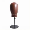 Head-Shaped Display Stand Adjustable Height Hairpiece Wood-Grain Finish