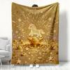 Lucky Golden Horse Flannel Blanket Wealthy Coin Star Pattern Throw for Year of the Horse Soft Cozy Home Decor