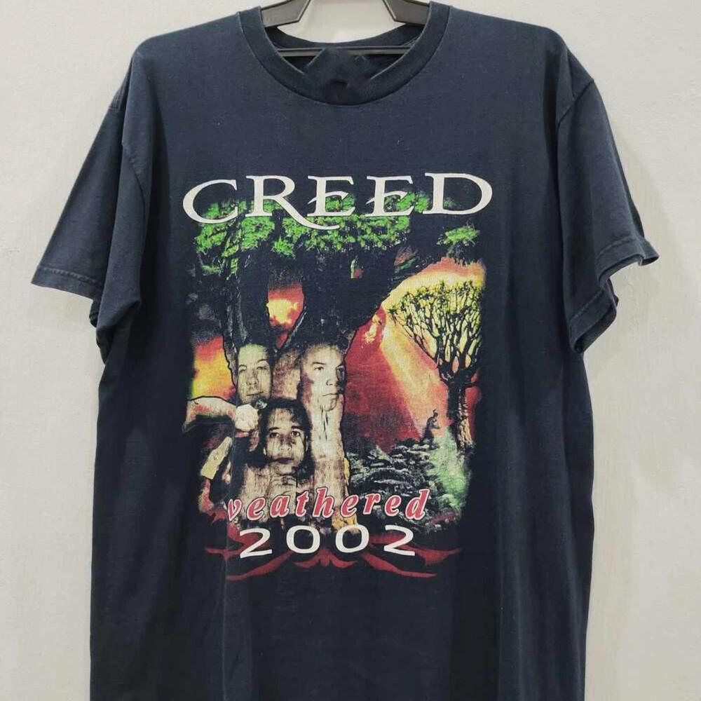 Винтажная черная футболка унисекс с коротким рукавом CREED Tour Band 2002 г. Размеры S-5XL