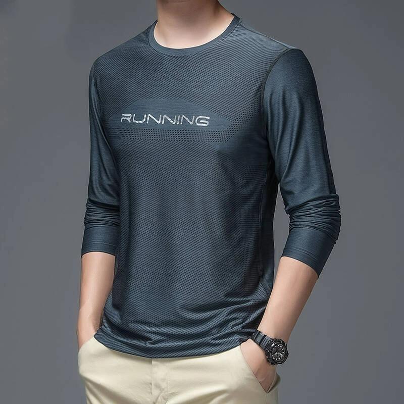 Fashion Gradient Graphic Men's T Shirts Autumn Man Clothes Crew Neck Long Sleeve T-Shirts Tops Men's T-Shirt Outdoor Pullover