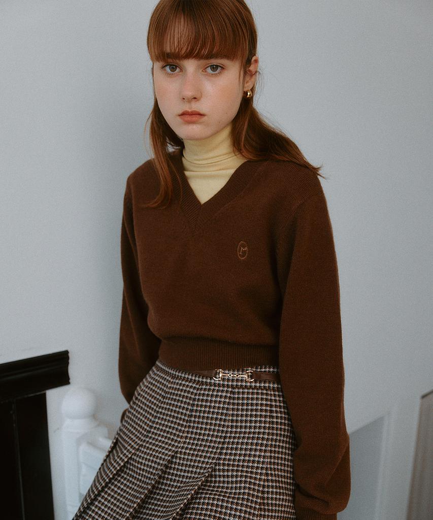 ROLAROLA V Neck Crop Knit Brown