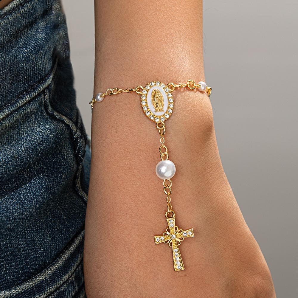 Adjustable Women's Hand Bracelet Bangle Prayer Bracelet Cross Pendant Bracelet Hand Accessory