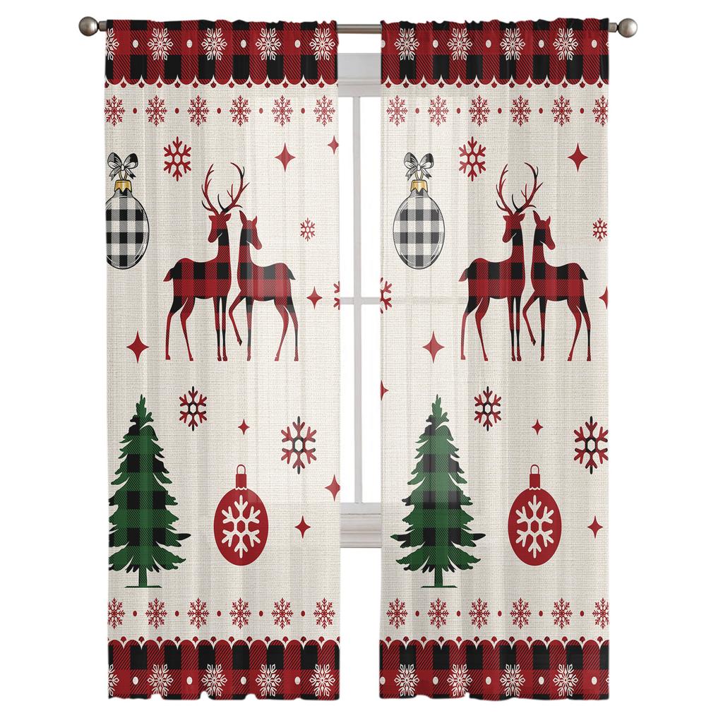 Christmas Window Curtain Snowflake Elk Tulle Curtain Sheer Valances Curtains For Living Room Home Decoration Drape Panel