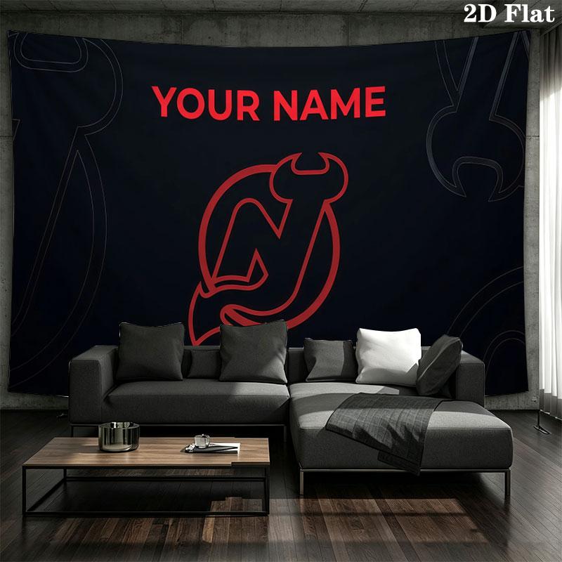 Custom Name,New Jersey Devils Wall tapestry, aesthetic printed fabric blanket, suitable for bedroom, living room, and home decor.