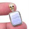 Natural Blue Lace Agate Gemstone 925 Solid Silver Two Tone Pendant 1.25'' L4j19