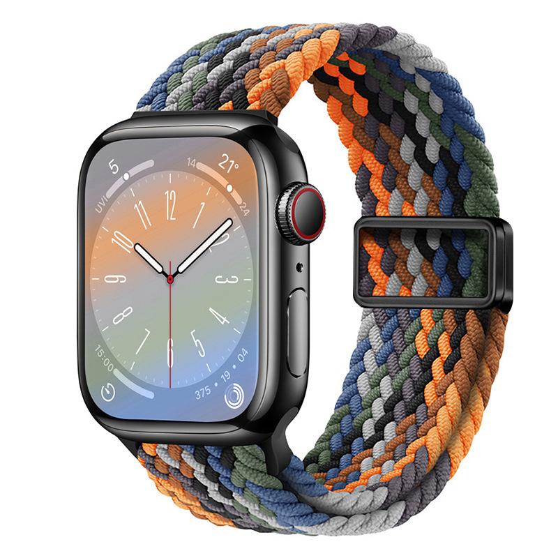 Совместимо с Apple Watch S10, iWatch 11, Xiaomi 9, Huawei; Нейлоновый ремешок с магнитной пряжкой "Радуга".