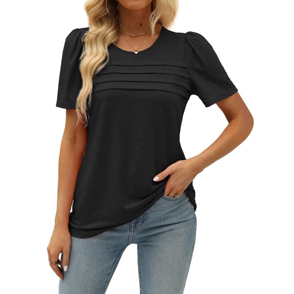 Женские летние топы с короткими рукавами, однотонные рубашки с круглым вырезом, повседневные футболки