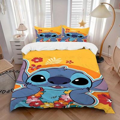 3pcs Stitch Printed Bedding Set, Breathable And Soft, Machine Washable, Christmas Gift Birthday Gift, Bedroom Decoration