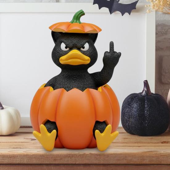 Halloween Ornament Pumpkin King Cat Duck Black Cat In Pumpkin Angry Expression Middle Finger Gesture Spooky Season Decor