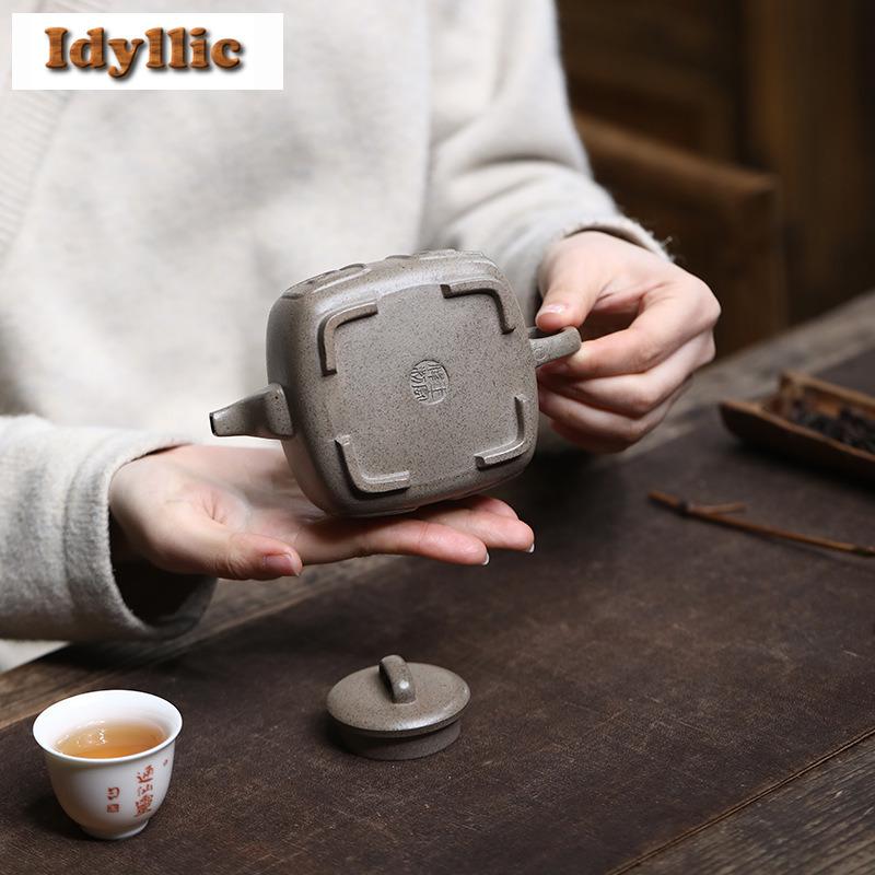 Винтажные чайники Исин из фиолетовой глины 270 мл, ручная работа, квадратный чайник Жуи, глина дуаньни из сырой руды, чайник для заваривания чая, чайный сервиз из цзыша, украшения