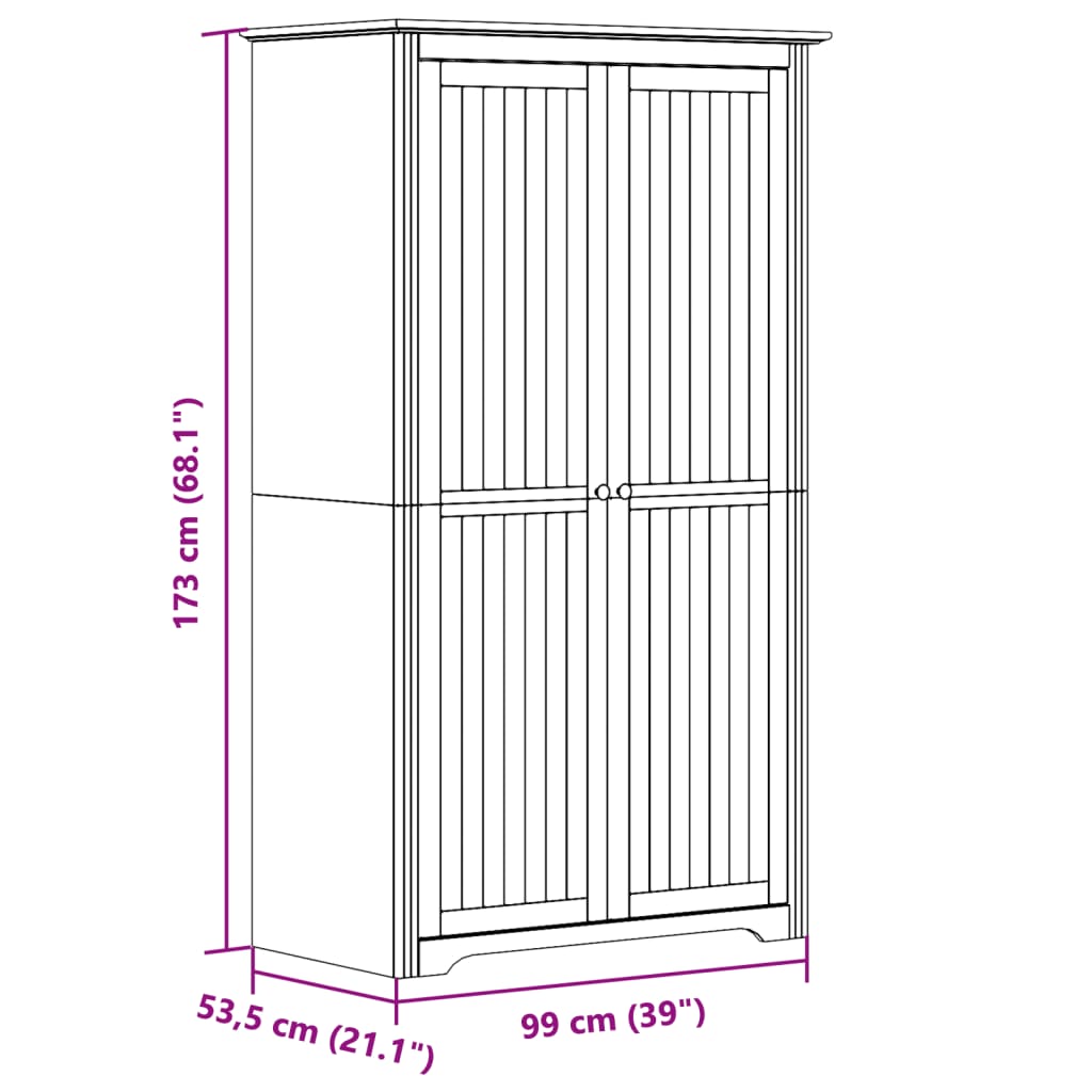 BODO Wardrobe White & Brown 99 x 53.5 x 173 cm Pine Wood