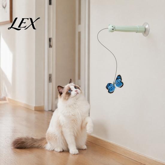 Quiet Motor Cat Play Device Electric Butterfly Wand, Rechargeable Interactive Wand Toy, 360 Spinning Self-Play Toy with 2 Modes, Suction Cup