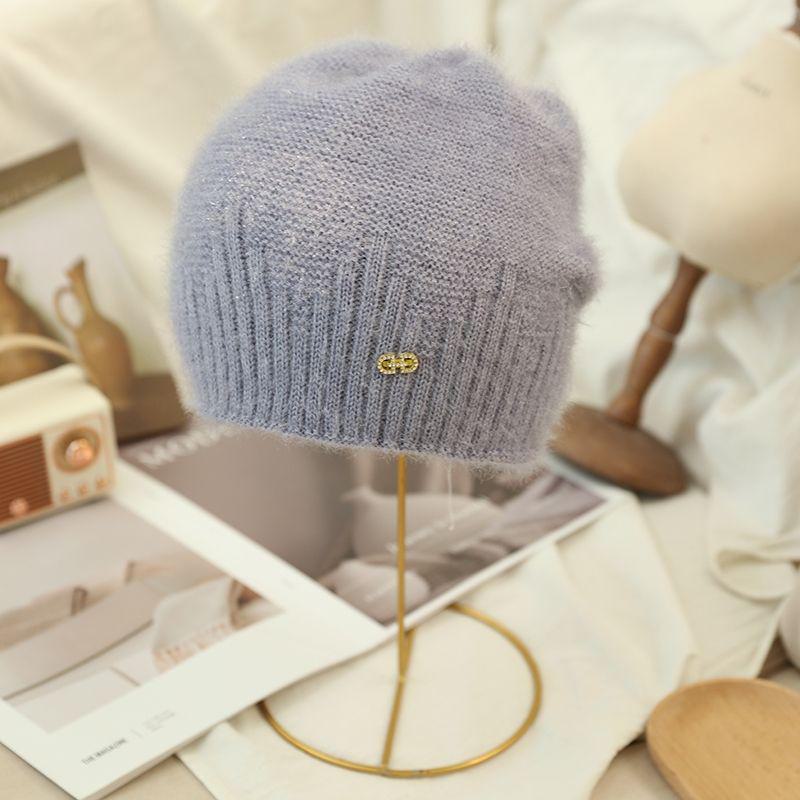 Двухслойная вязаная шерстяная шапка с большой окружностью головы и теплой подкладкой из толстого бархата