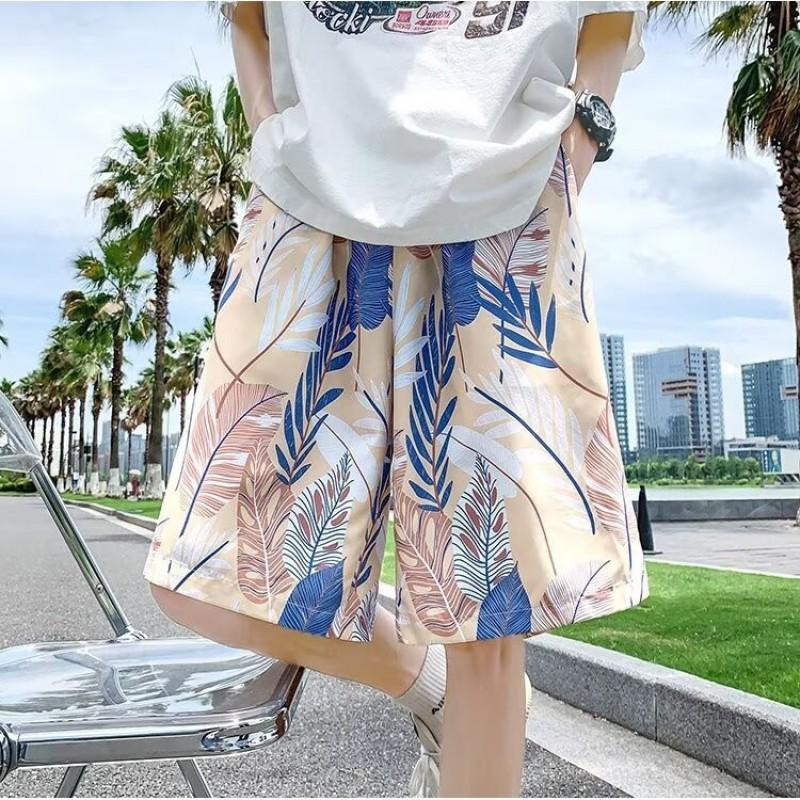 Mens Quick-Dry Beach Shorts With Digital Floral Print Loose Fit Swim Trunks Surfing Water Sports