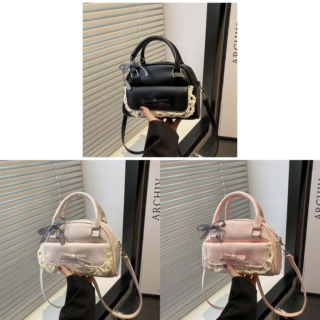 Style Bowknot Handbag Pu Leather Crossbody Bag With Zipper Closure For Casual Outings