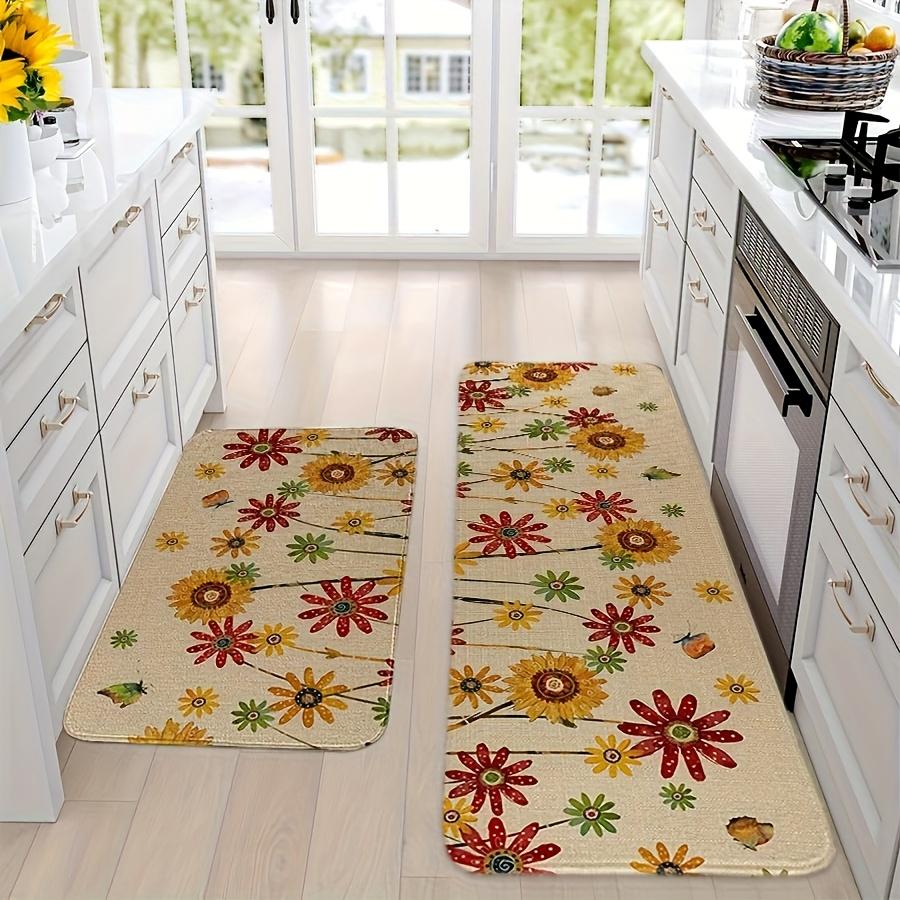 1Pcs Spring Sunflower Pattern Floor Mat Modern Kitchen Polyester Rug, Non-Slip Colorful Indoor Carpet, For Home Bathroom Bedroom Living Room Decor