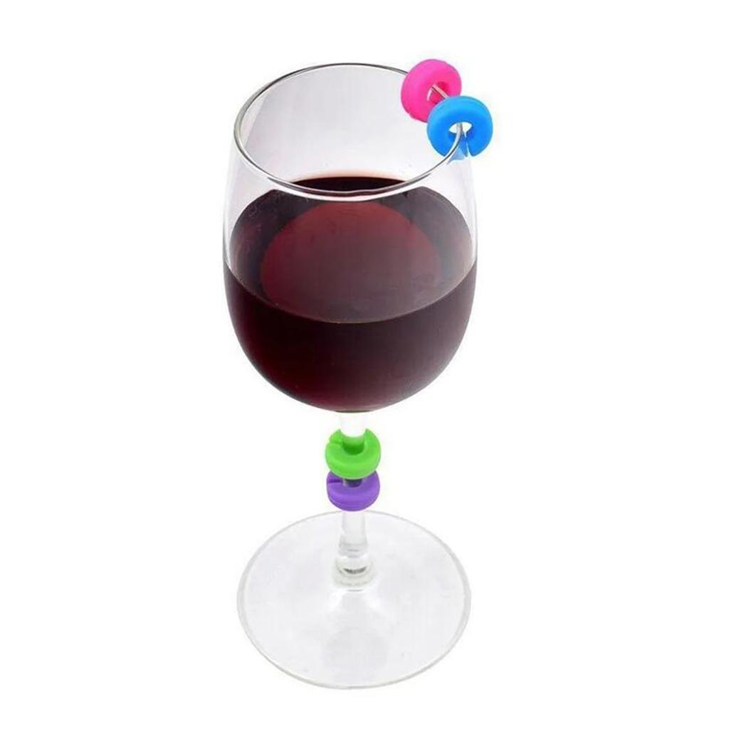Wine Glass Markers Set of 12 Mini Circle Silicone Drink Glass Charms Tags Recognizer Cup Labels Signs for Party Bar