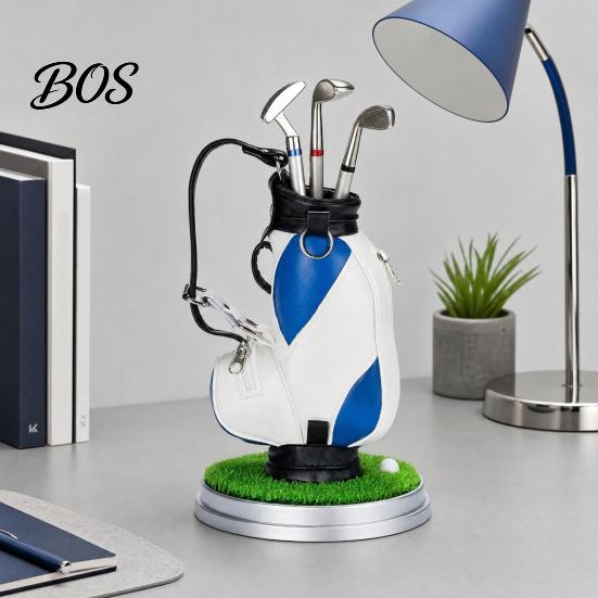 Men Office Decoration Golf Pen Holder Set, Mini Bag Desk Organizer with 3 Putter Club Pens, Novelty Decor for Men, Business Gift