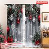 2D Flat Printing 2pcs Christmas Window Curtains With Snowflakes_ Red Balls and Green Plants Polyester Without Electricity
