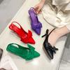 Fashion Comfort Shoes for Women Stiletto Heels Bow Tie Pointed Summer Suit Female Purple Large Size New Low-heel Baotou Sandals