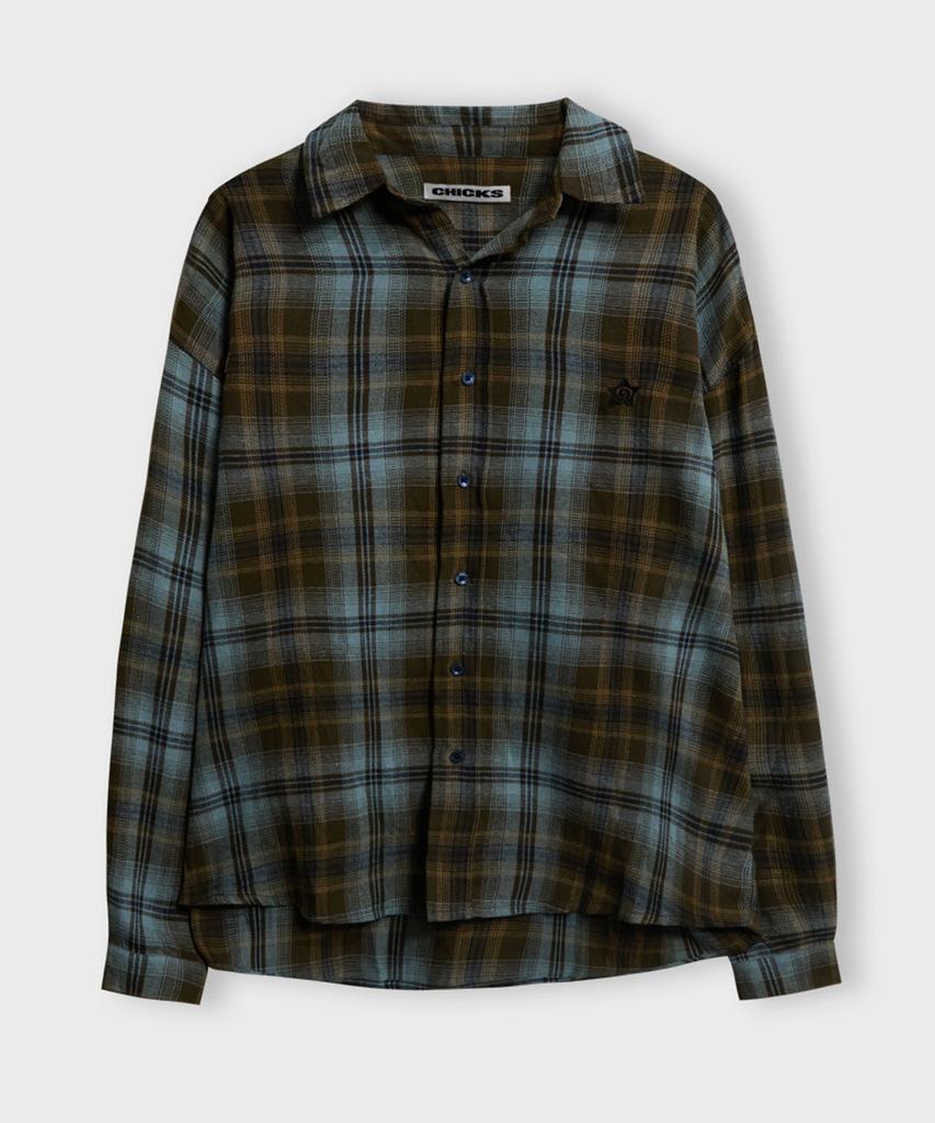 CHICKS Vintage Tartan Check Flannel Shirt Brown