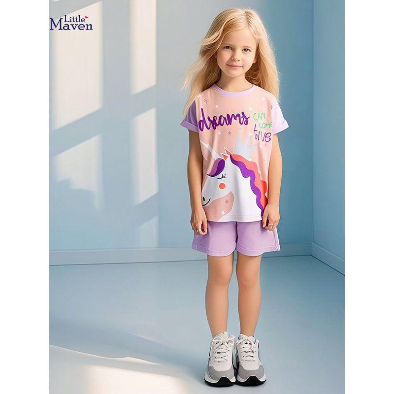 Little Maven New Cute Girls' Suit Summer Kidsren's Clothing European and American Short-Sleeved Pure Cotton Kidsren's Suit