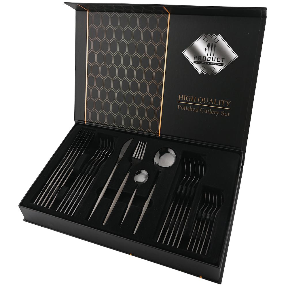 24 шт. золотой набор столовой посуды, набор посуды из нержавеющей стали, нож, вилка, ложка, роскошный набор столовых приборов, кухонные столовые приборы с коробкой, можно мыть в посудомоечной машине