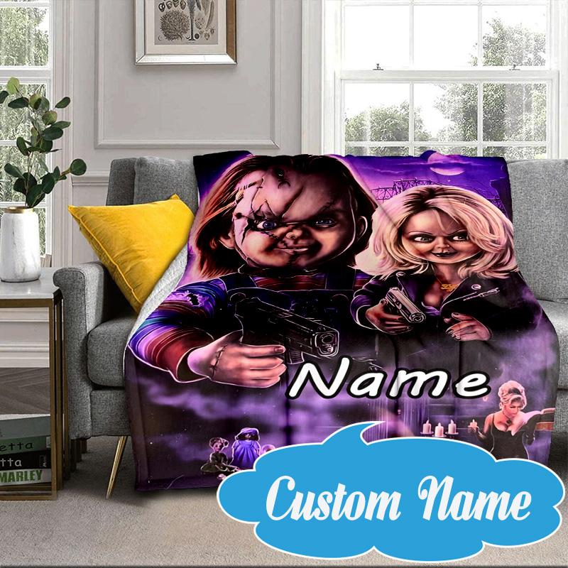 Custom Name Chucky's Bloody Adventure Blanket bed sofa Blanket Flannel Blanket for Camping, Hiking, Picnic Essentials,gift for Fan family