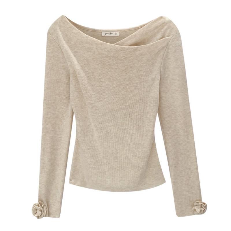 Розовый вязаный топ в корейском стиле с драпирующимся воротником для женщин - Новинка Осень/Зима 2025