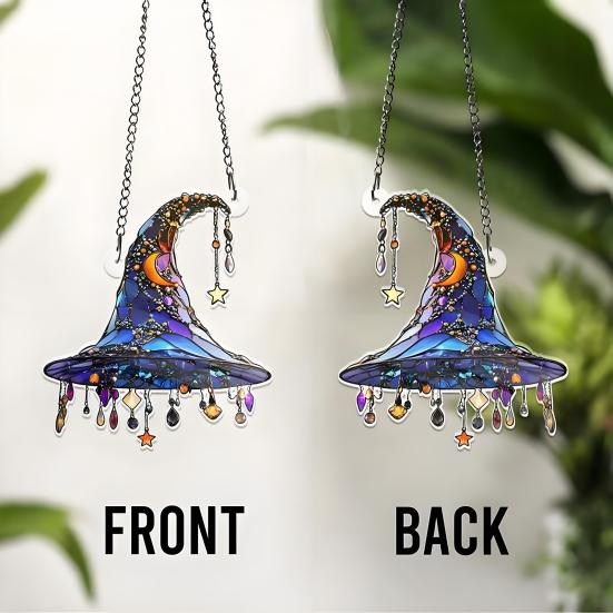 Witch Hat Hanging Ornament Sunlight Reflection 2D Acrylic Pendant Simulated Appearance Halloween Decoration