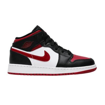 Детские кроссовки Jordan 1 Mid Bred Toe (GS) Черный/Благородный Красно-Белый