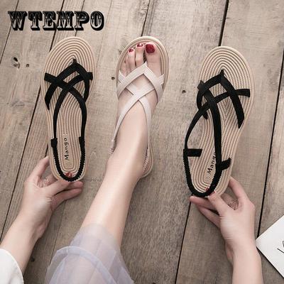 Винтажные женские летние уличные тканые сандалии на плоской подошве большого размера, нескользящая пляжная обувь