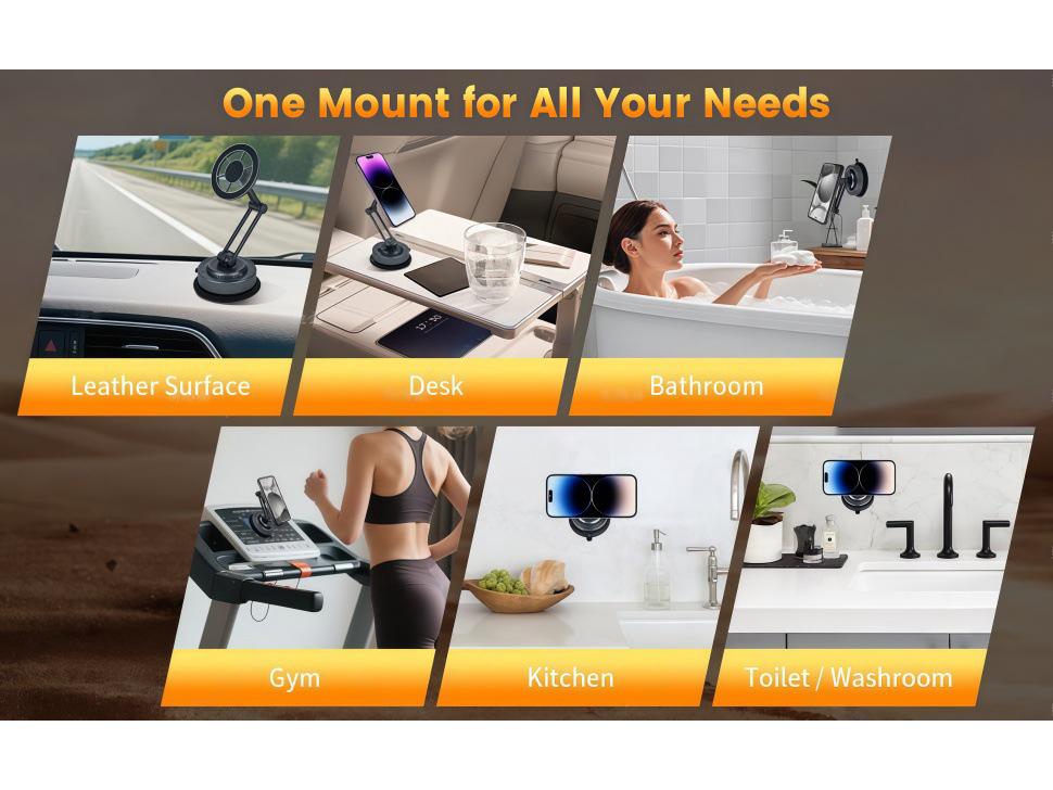 Magnetic Car Phone Holder with Strong Suction and 360° Adjustable Arm for Dashboard & Windshield