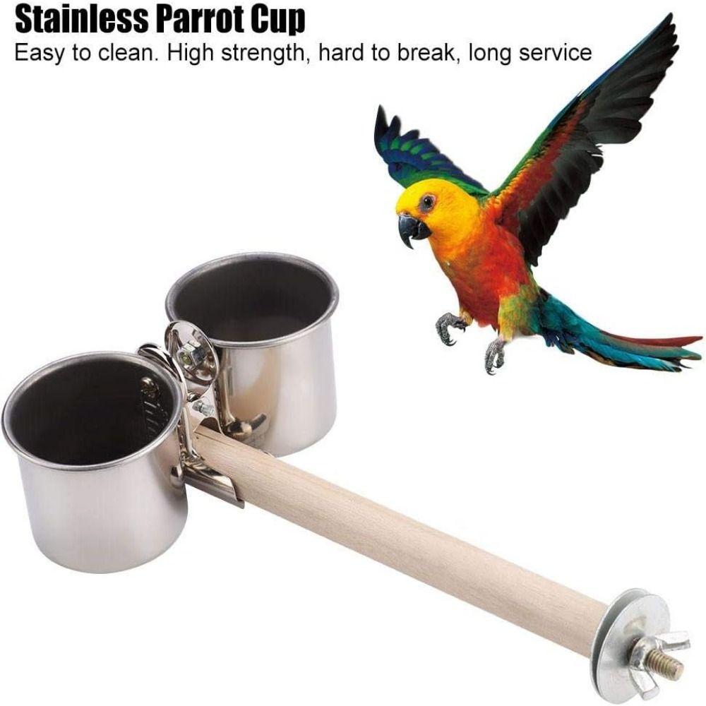 Detachable Bird Food Container Stainless Steel Parrot Food Holder Cage Feed Equipment