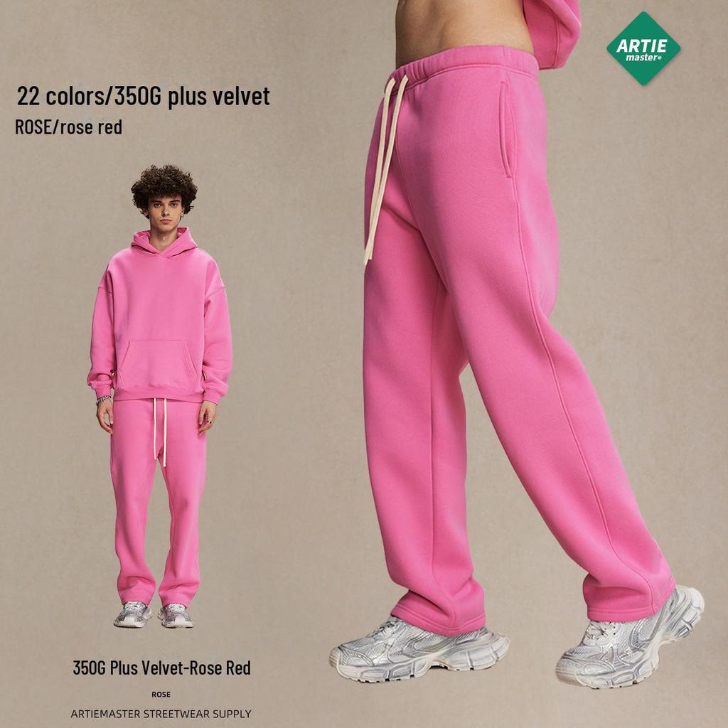 2024 Autumn/Winter Men's Thick 350g Velvet Straight-Leg Loose Casual Sports Trousers