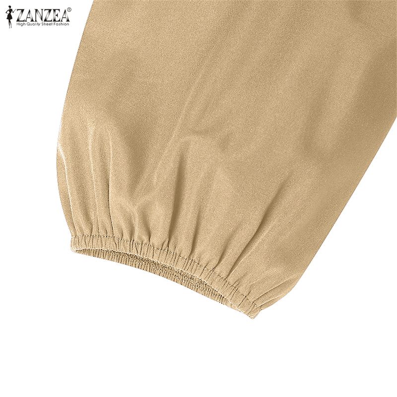 ZANZEA Женское повседневное свободное длинное платье с отложным воротником и длинным рукавом