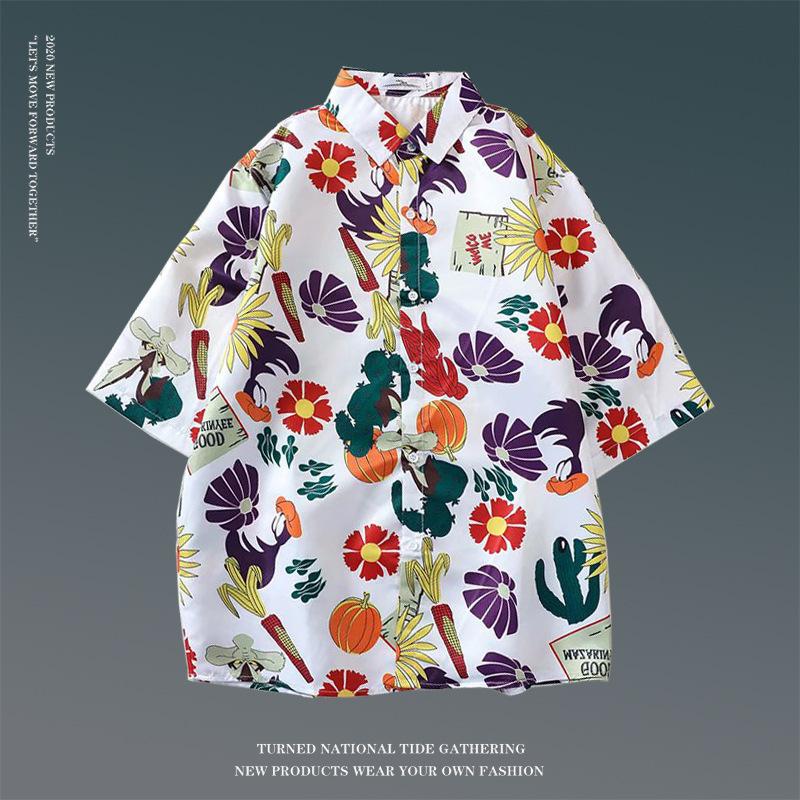 Мужская повседневная Гавайская мода на отдых на море с изысканным цветочным узором и принтом, свободная рубашка с короткими рукавами в стиле ретро с лацканами