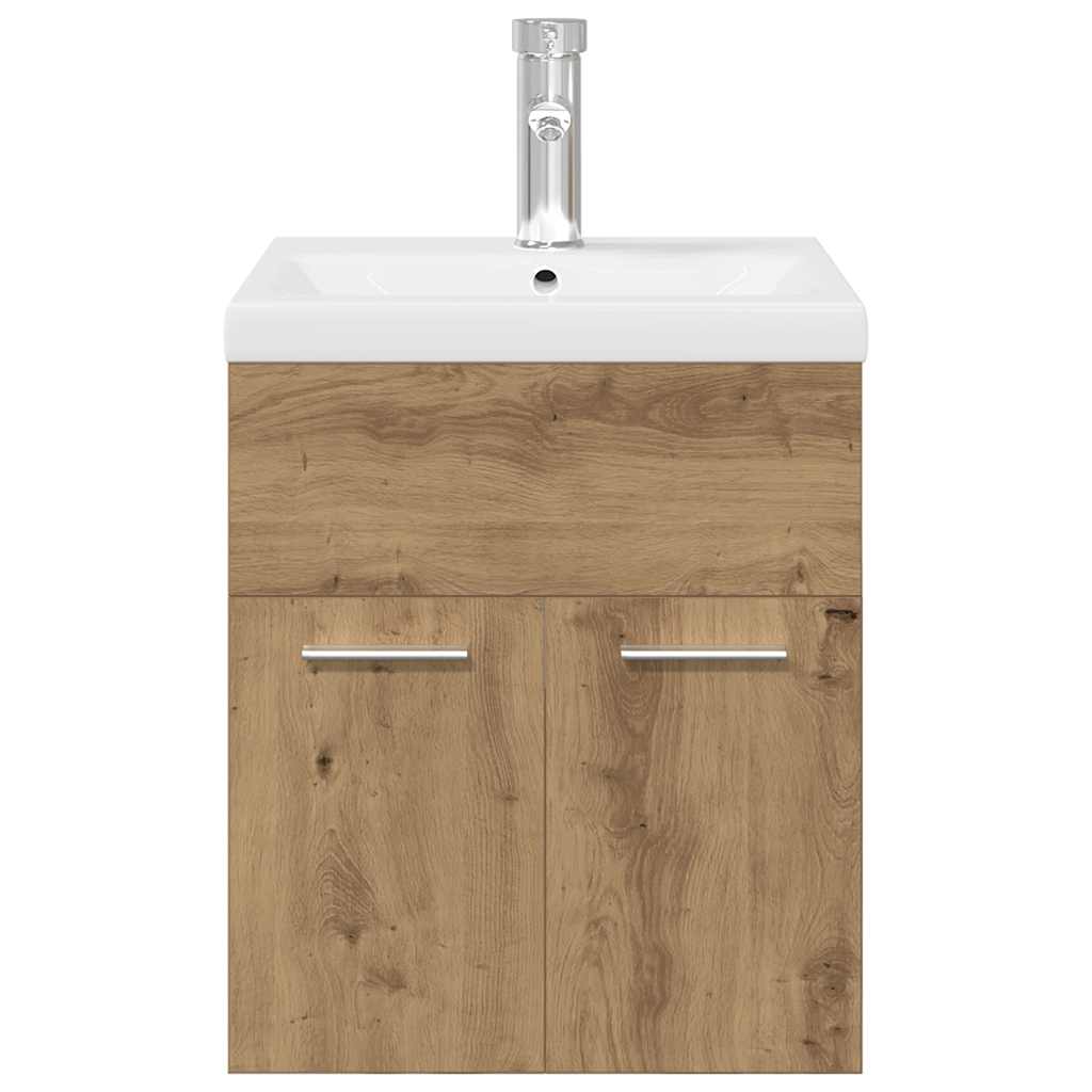 Szafka Pod Umywalkę Z Wbudowaną Umywalką I Baterią Dąb Artisan