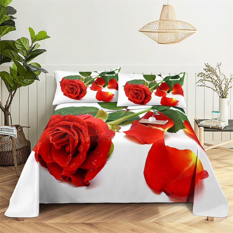 Главная Простыни Односпальная простыня с красными розами Модные простыни с цветами Комплект простыней размера «queen size» Простыни и наволочки