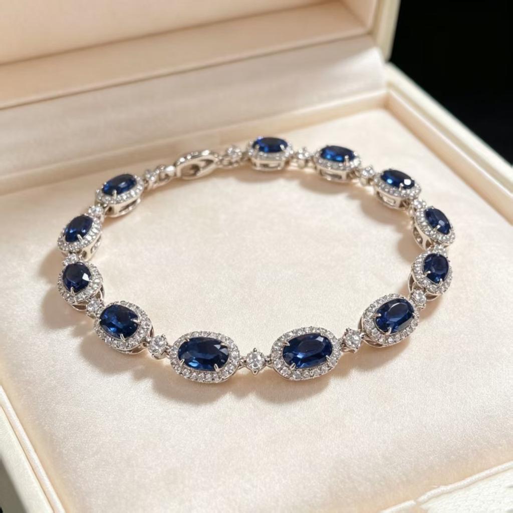 New jewelry piece: imitation ruby and sapphire full-diamond four-leaf clover bracelet, luxurious red corundum bracelet, women's stone bracelet