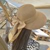 Portable Big Brimmed Woven Cap Breathable Bow Fisherman Cap Straw Weaving Beach Hat  Seaside