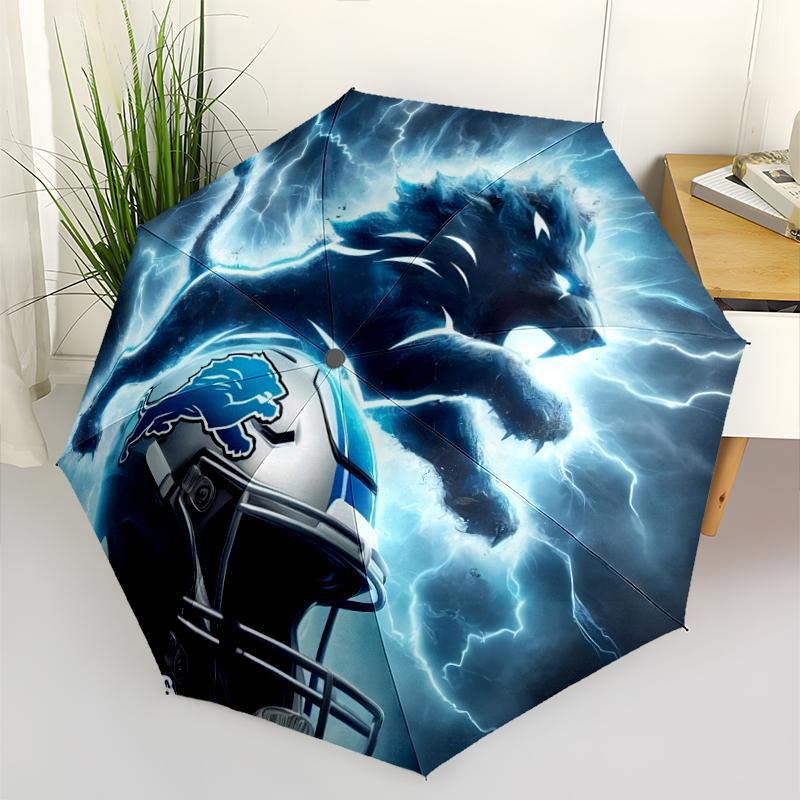 Автоматический зонт с принтом логотипа Detroit Lions, 8 спиц, железный каркас, пластиковая ручка, подходит для путешествий на открытом воздухе и на каждый день, идеальный подарок