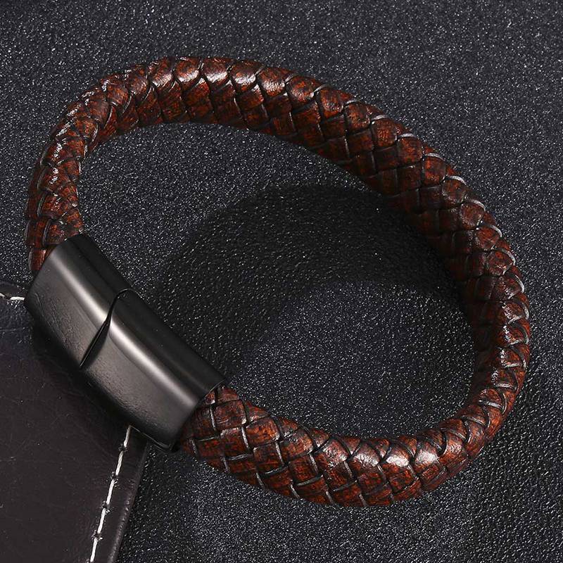 Vintage Men Jewelry Braided Leather Bracelet Stainless Steel Clasp Fashion Bangles Wristband Jewelry Gifts