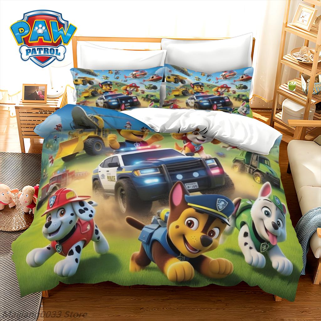 PAW Patrol Bedding Set Chase Marshall 3pc Duvet Cover Set, Kids Boys Blue Cartoon Quilt Cover with 2 Pillowcases, No Sheet