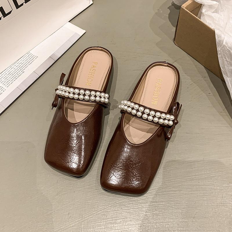 Летние полутапочки женские для улицы без каблука ленивые туфли женские полутапочки юбка модная обувь низкий каблук