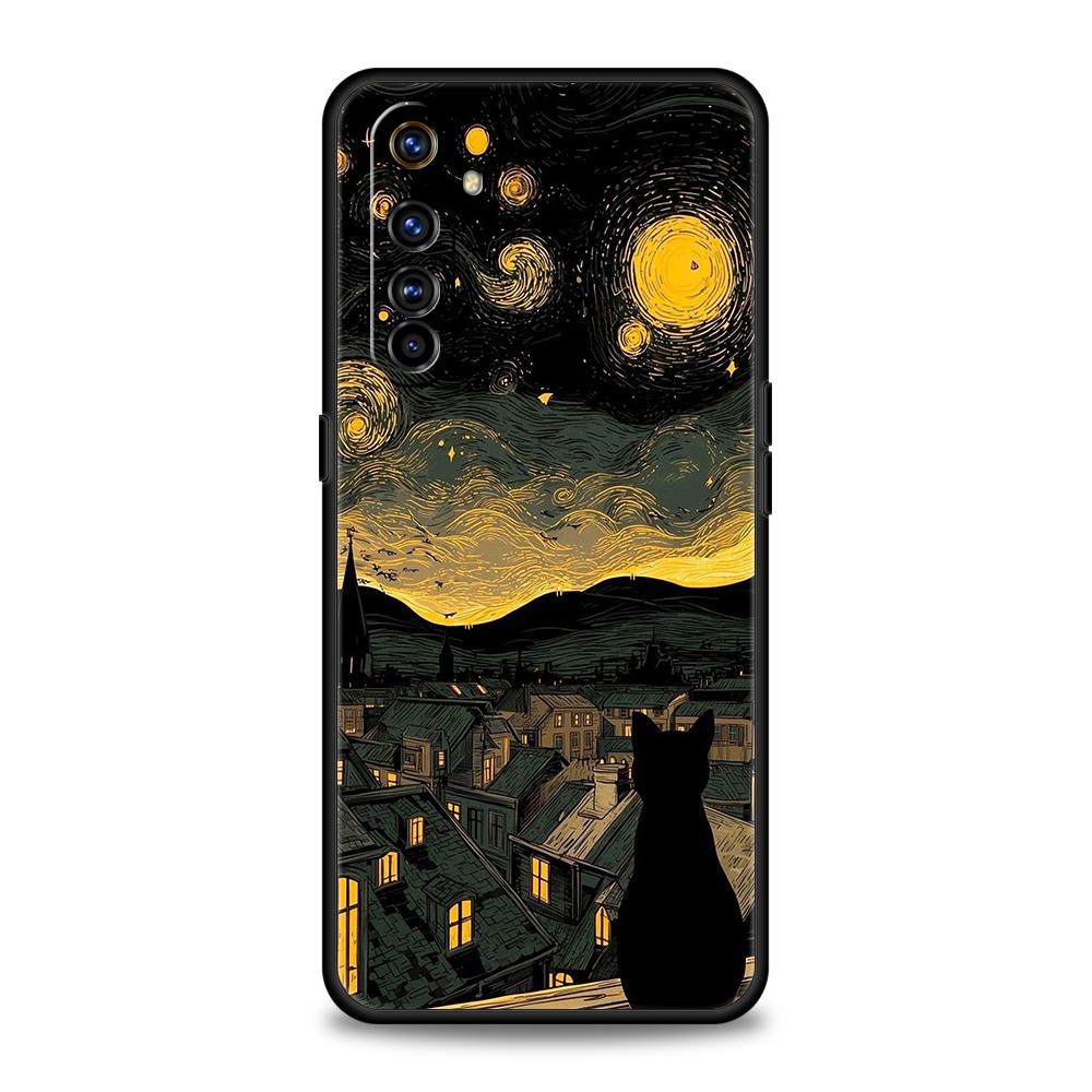 Мягкий ТПУ Чехол для телефона Realme 11 10 9 Pro Plus GT2 GT3 GT5 C21 C25 C35 C53 C55 C67 Pro 5G Милый Цвет Звездное Небо Черный Кот Capas